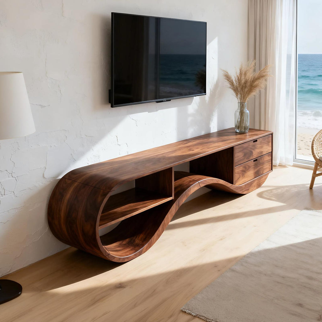 Minimalist Organic Wood TV Console, Mid-Century Modern Media Stand & Entertainment Center for Home Theater