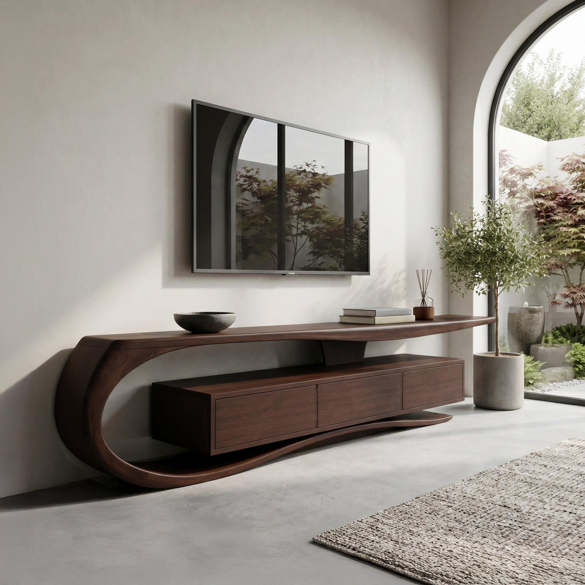 Minimalist Curved TV Console For Living Room