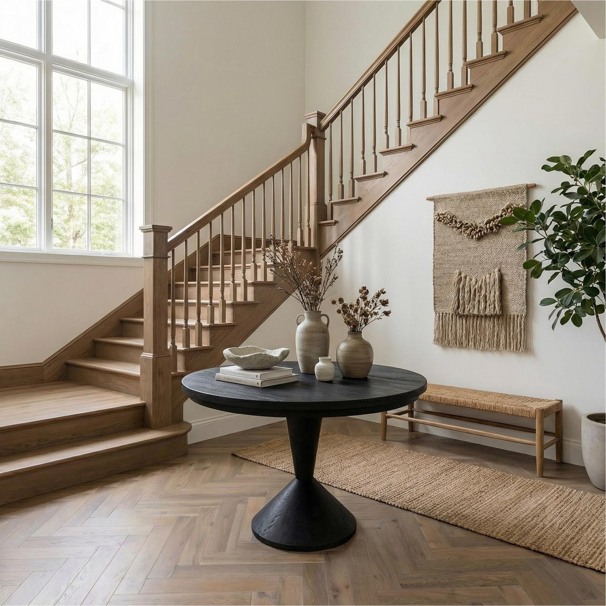Round Entryway Center Table, Modern Wood Pedestal Foyer Table for Living Room, Foyer & Staircase