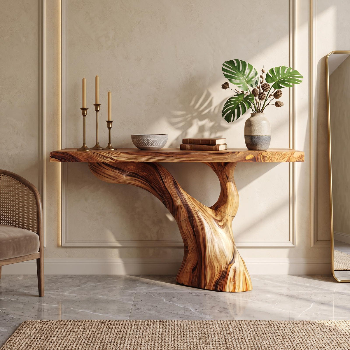 Spry Interior Handcrafted Live Edge Entryway Table, Sculptural Solid Wood Console Table for Living Room Foyer and Hallway Decor, SILDTTNCS075