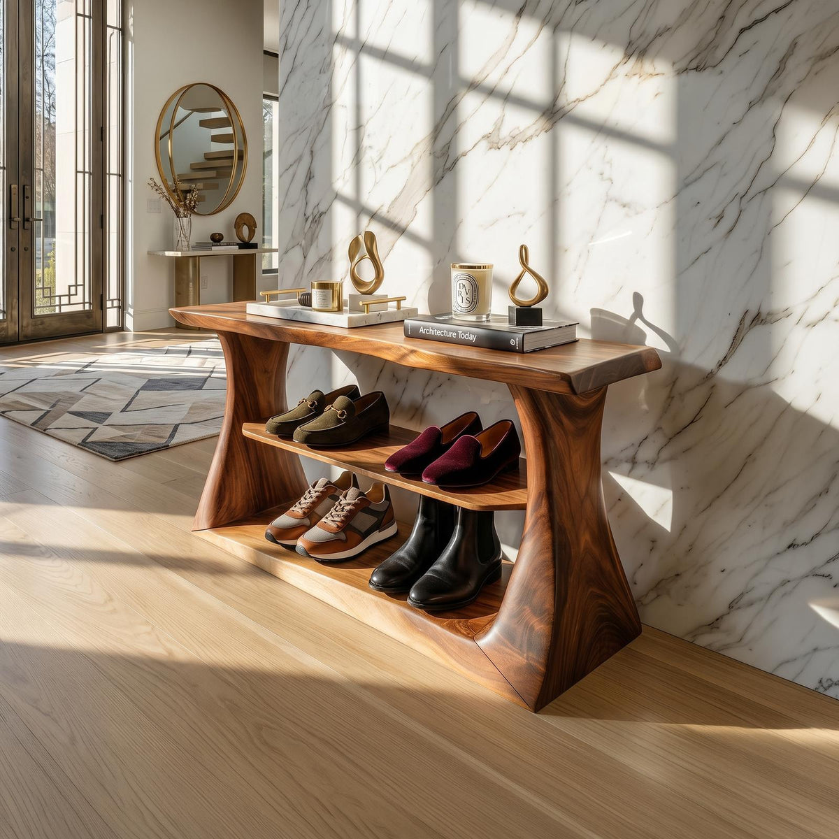 Modern Dressing Table with Mirror, Elegant Wooden Makeup Vanity Desk for Bedroom & Walk-In Closet