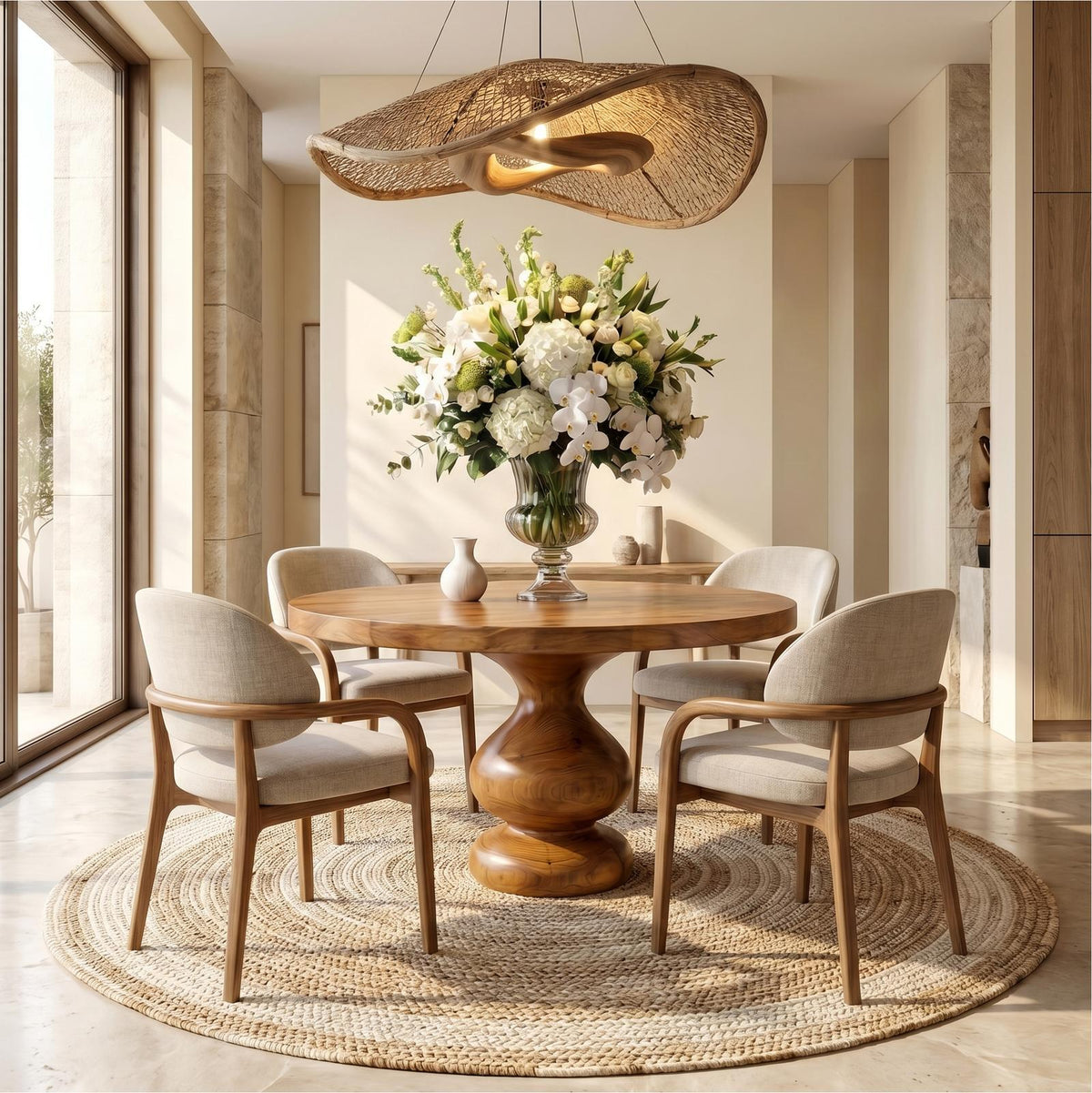 Scandinavian Modern Dining Table, Minimalist Handcrafted Solid Wood Kitchen Table for Dining Room