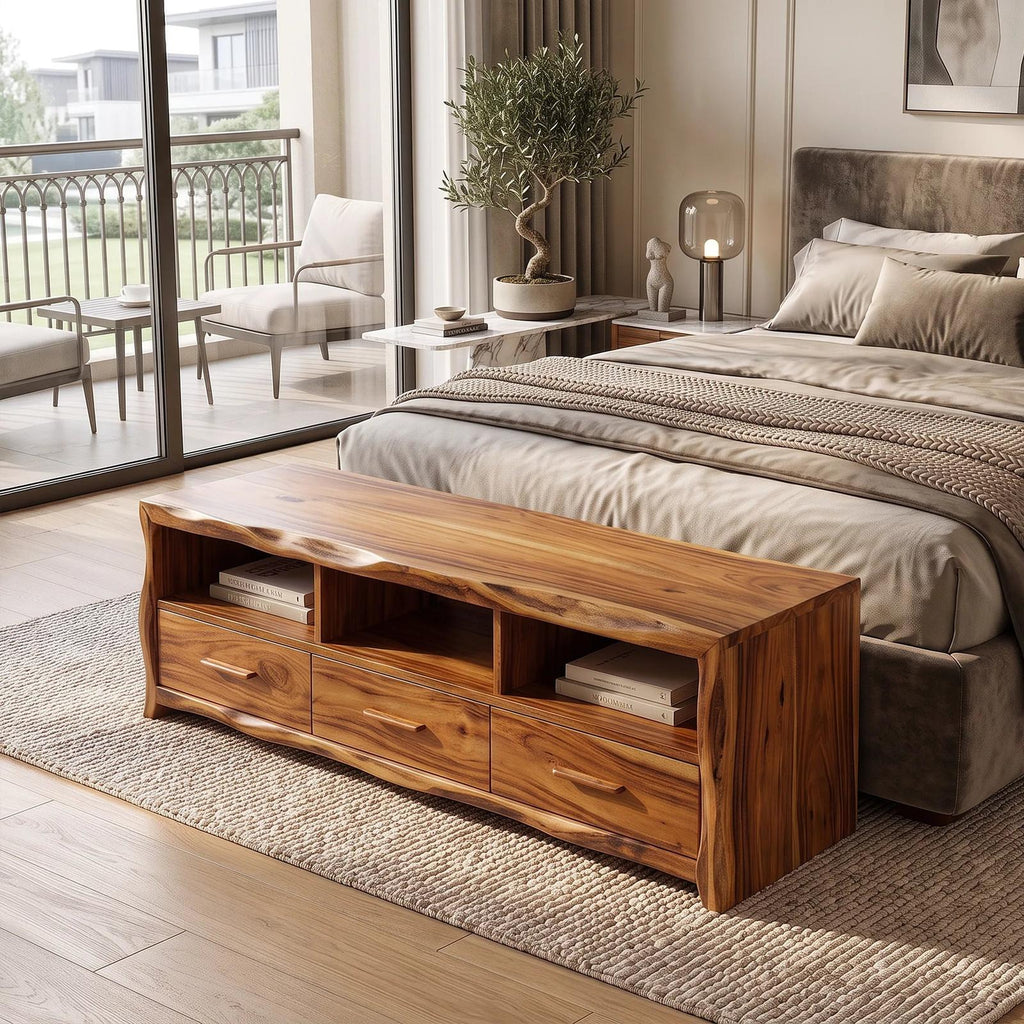 Rustic Wooden Storage Bench Drawers For Cozy Bedroom Decor