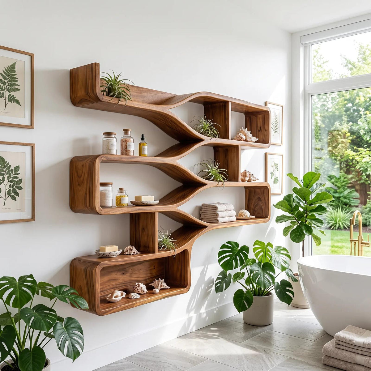Mid Century Floating Wood Shelves for Bedroom