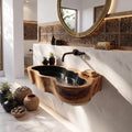 Modern Live Edge Wooden Vessel Sink, Contemporary Solid Wood Bathroom Wash Basin for Vanity Top