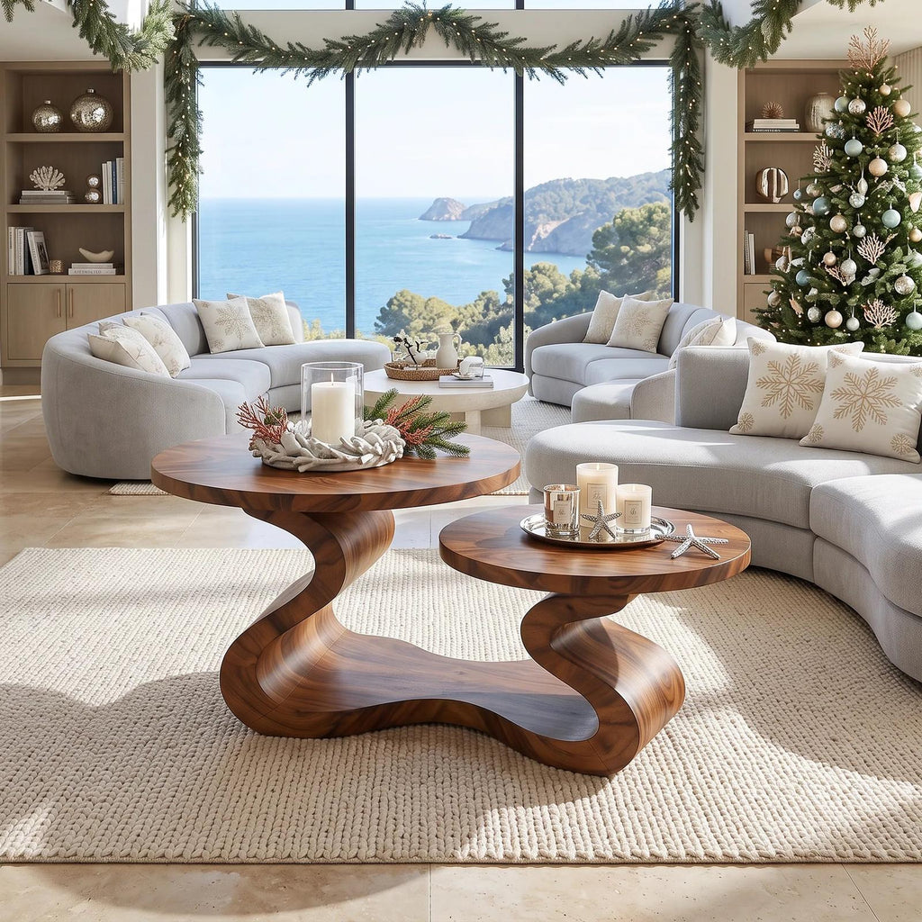 Organic Modern Christmas Round Coffee Table Coastal Residence