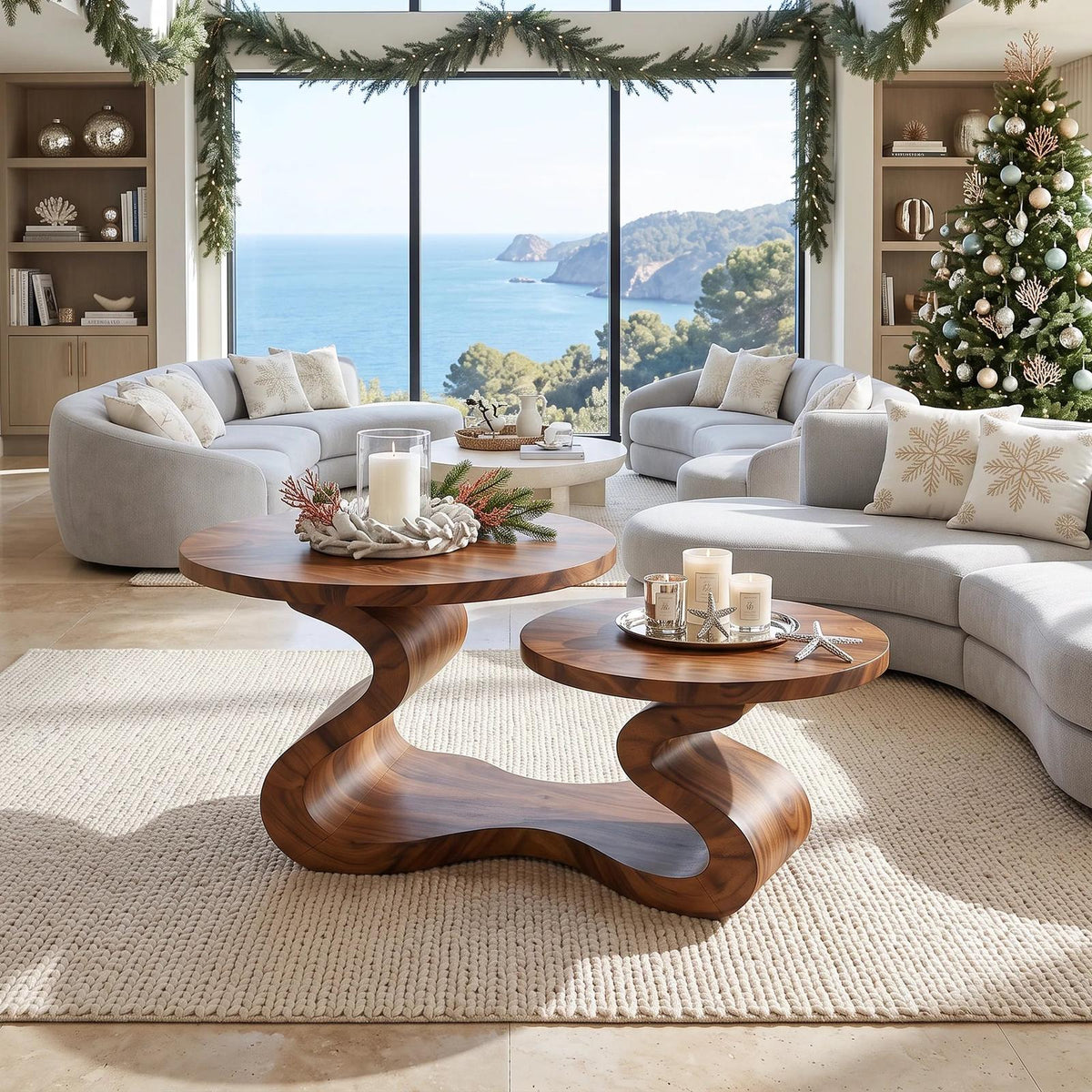 Organic Modern Christmas Round Coffee Table Coastal Residence