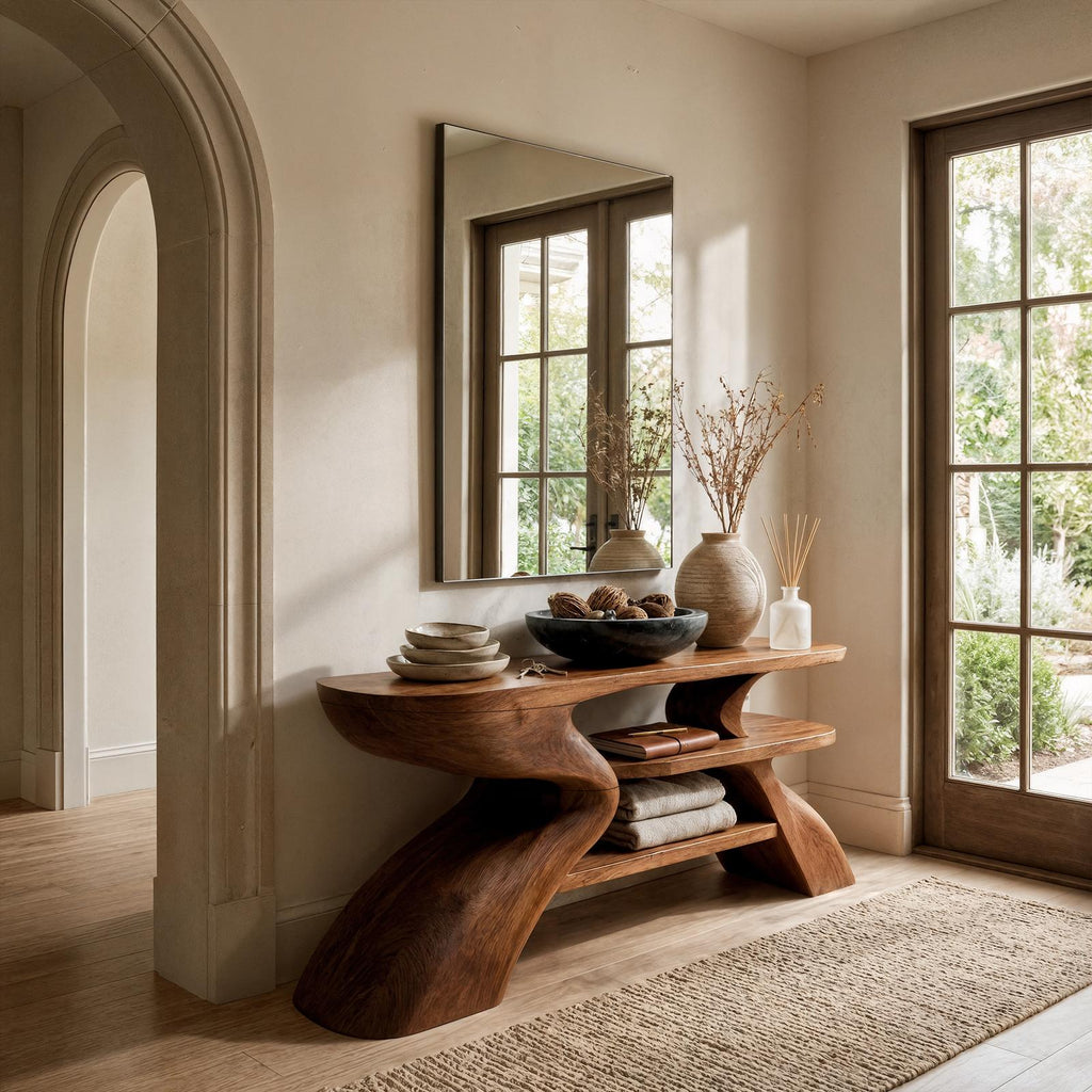 Rustic Artistic Style Console Table, Natural Solid Wood Sofa Table for Living Room & Entryway