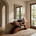 Rustic Artistic Style Console Table, Natural Solid Wood Sofa Table for Living Room & Entryway