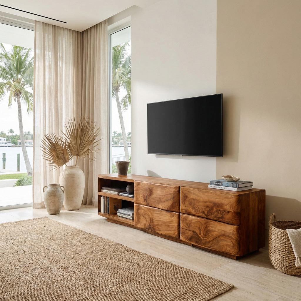 Spry Interior Quiet Luxury Low Sideboard Console, Handcrafted Wooden Storage Credenza & Media Cabinet for Living Room, Model RTTHHNSD021