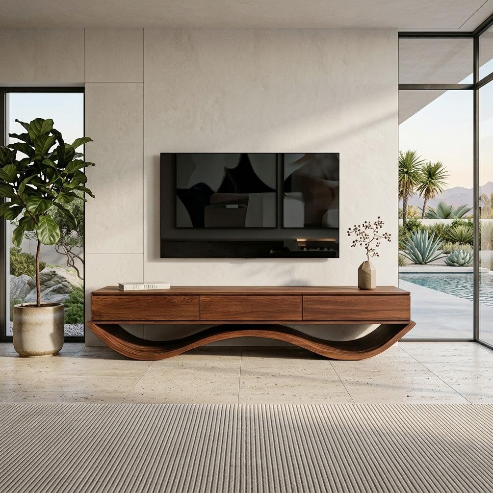 Modern Sculptural TV Console With Curved Base For Living Room