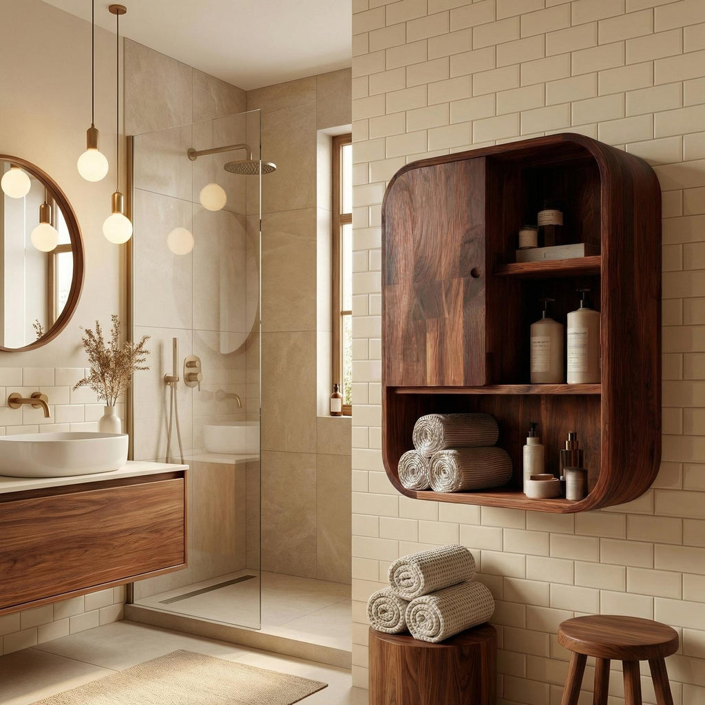 Organic Bathroom Cabinet, Solid Wood Rustic Storage Cupboard & Wall Organizer for Bathroom