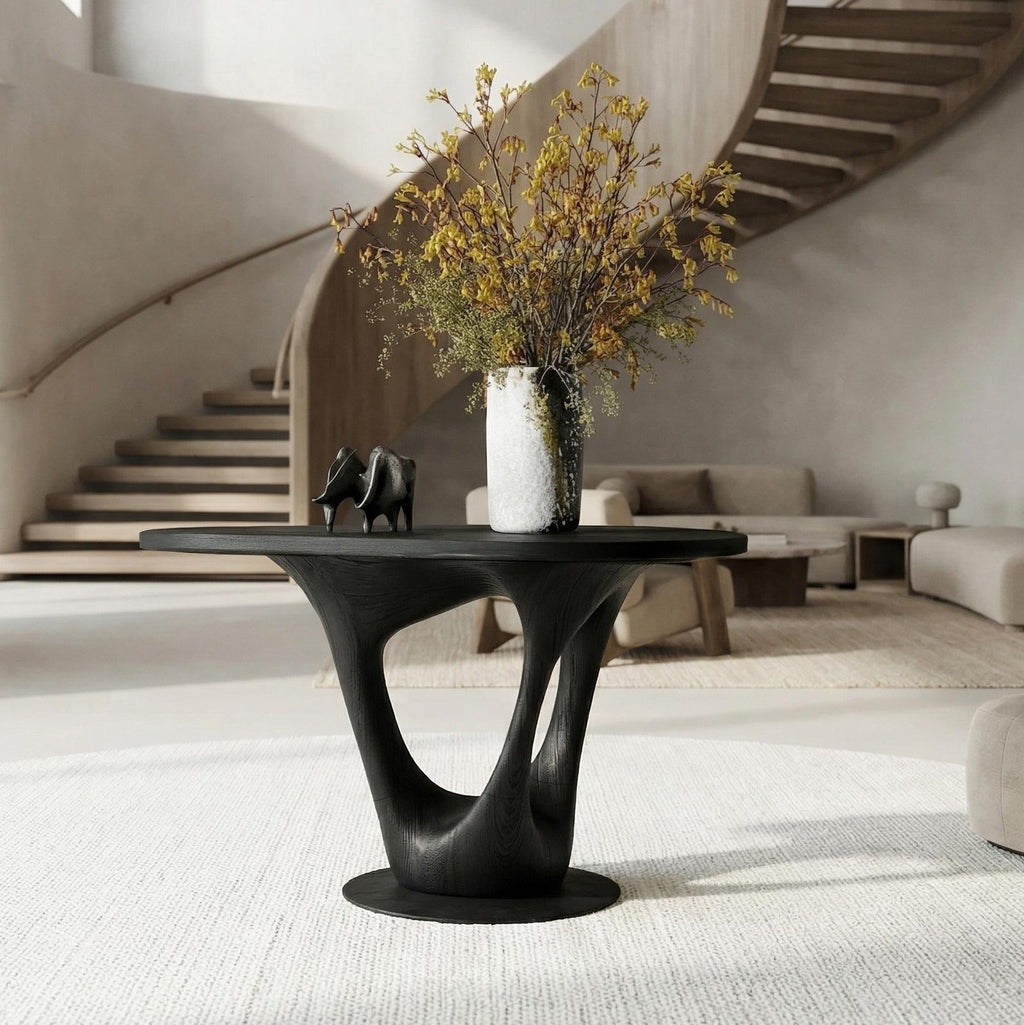 Sculptural Contemporary Entryway Foyer Table, Solid Wood Artistic Accent Table for Hallway Decor