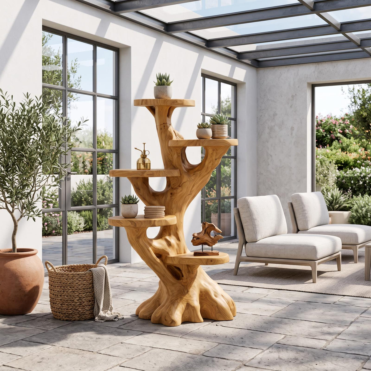 Modern Plant Display Stand With Sculptural Curved Form For Living Room And Office SINLSAPT009