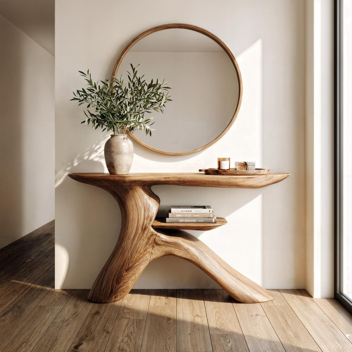 Minimalist Console Table, Natural Solid Wood Narrow Entryway Sofa Table for Living Room