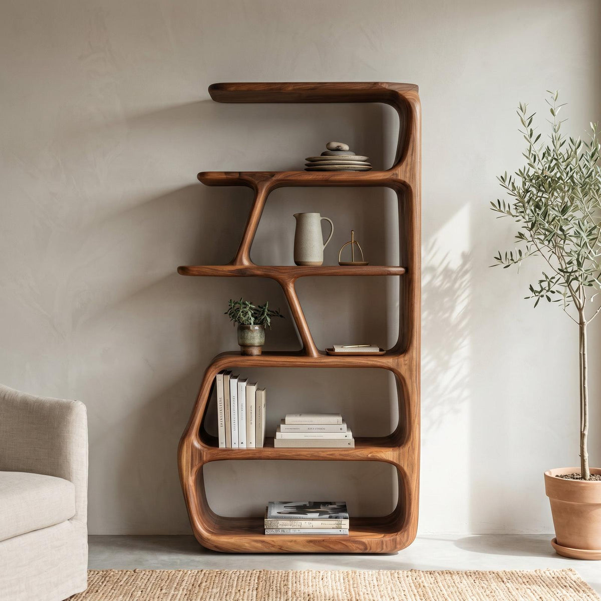 Rustic Wooden Standing Shelf, Compact Tiered Storage Organizer, Farmhouse Style Bookcase Rack for Apartment