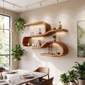 Mid Century Curved Wood Shelves for Coffee Bar
