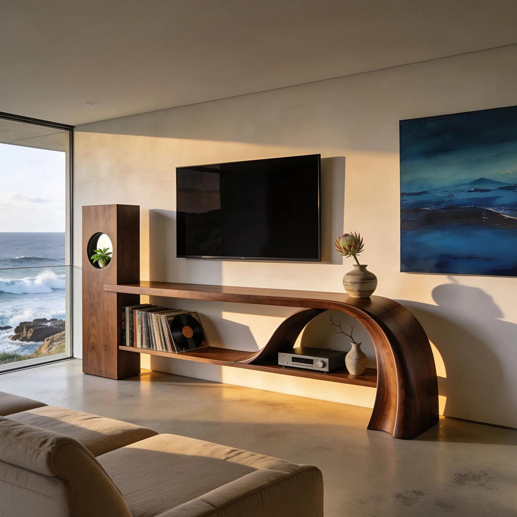Minimalist Organic TV Stand, Wooden Media Console Cabinet & Living Room Entertainment Center
