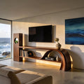 Minimalist Organic TV Stand, Wooden Media Console Cabinet & Living Room Entertainment Center