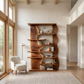 Organic Live Edge Wooden Standing Shelf, Rustic Tiered Bookcase Natural Slab Wood Display Rack for Living Room