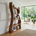 Elegant Natural Wood Standing Shelf, Tiered Entryway Display Organizer, Modern Timber Bookcase Storage Rack