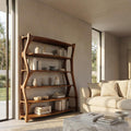Elegant Wooden Standing Shelf with Storage Tiers, Modern Timber Bookcase Display Rack for Living Room Decor