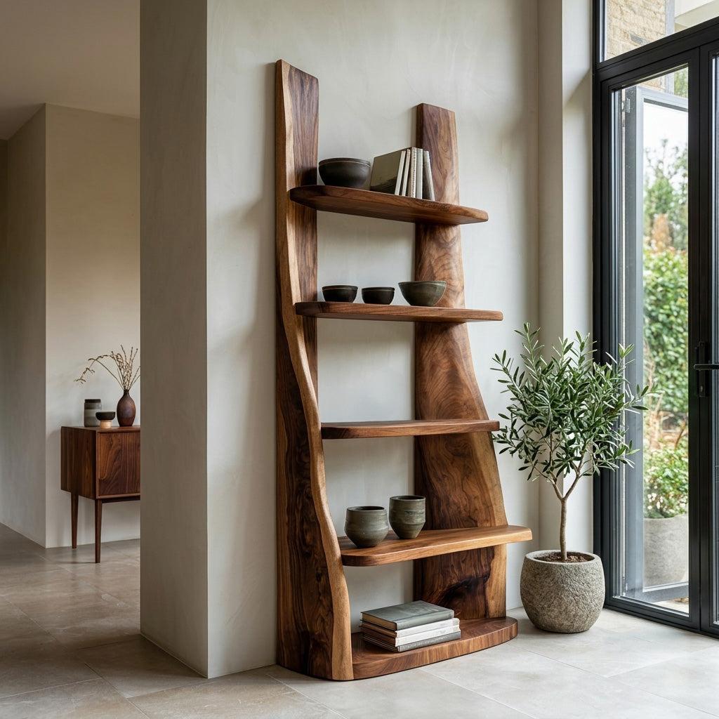 Mid-Century Wooden Bookshelf, Retro Timber Storage Display Shelving Rack for Apartment Living Room