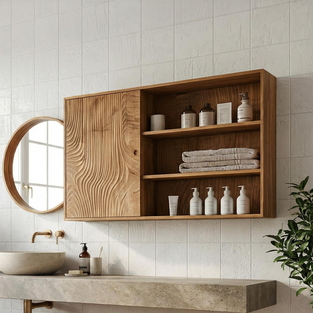 Natural Bathroom Cabinet, Solid Wood Rustic Storage Cabinet & Wall Organizer for Bathroom