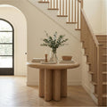 Modern Minimalist Round Entryway Foyer Table, Solid Wood Hallway Center Table for Home Decor