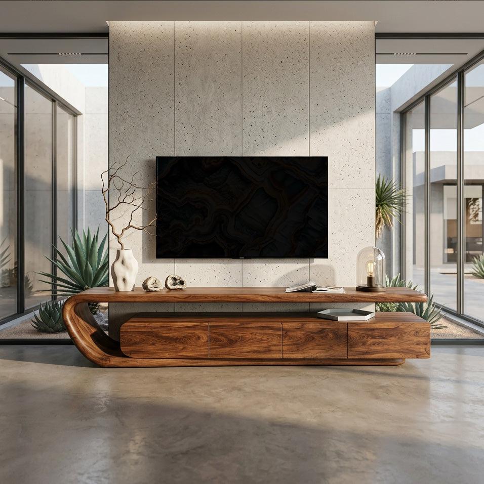 Handcrafted Natural Wood TV Console For Luxury Interior