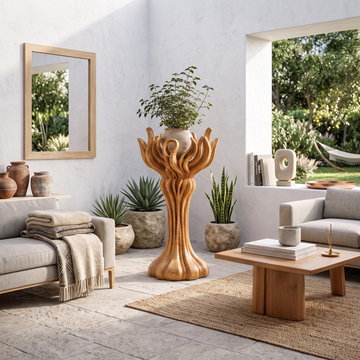 Organic Tree Plant Stand With Sculptural Branch Design For Living Room And Sunroom SINLSAPT010