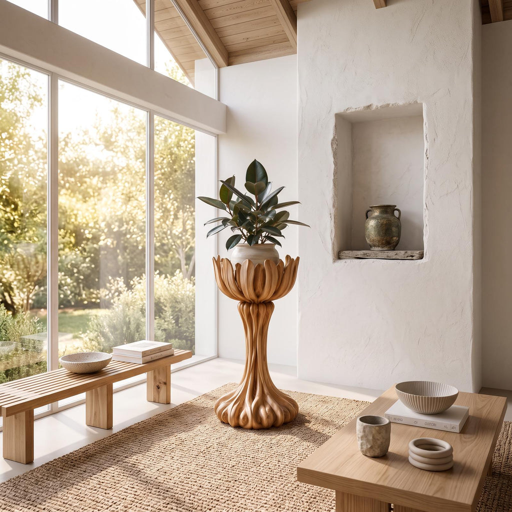 Natural Indoor Plant Stand With Artistic Tree Form For Living Room And Entryway