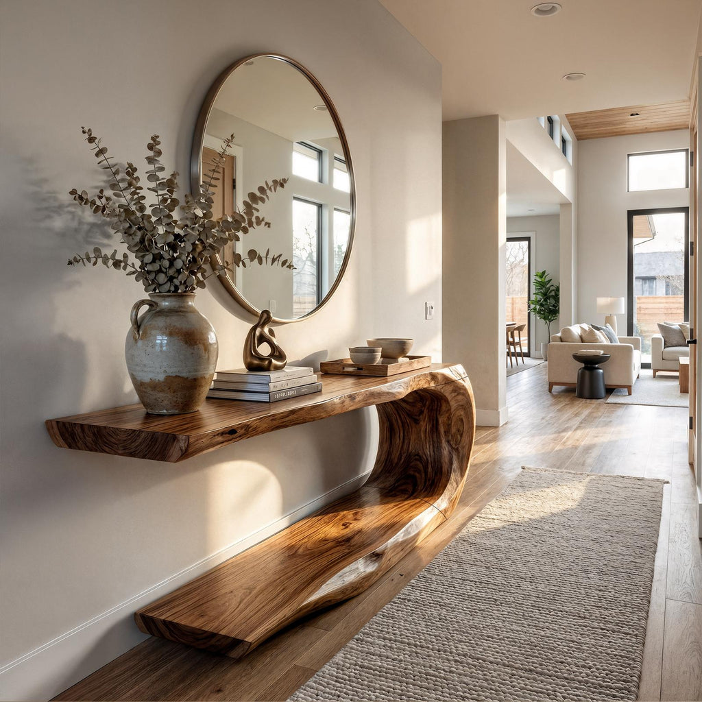 Rustic Console Table, Natural Solid Wood Narrow Entryway Sofa Table for Living Room
