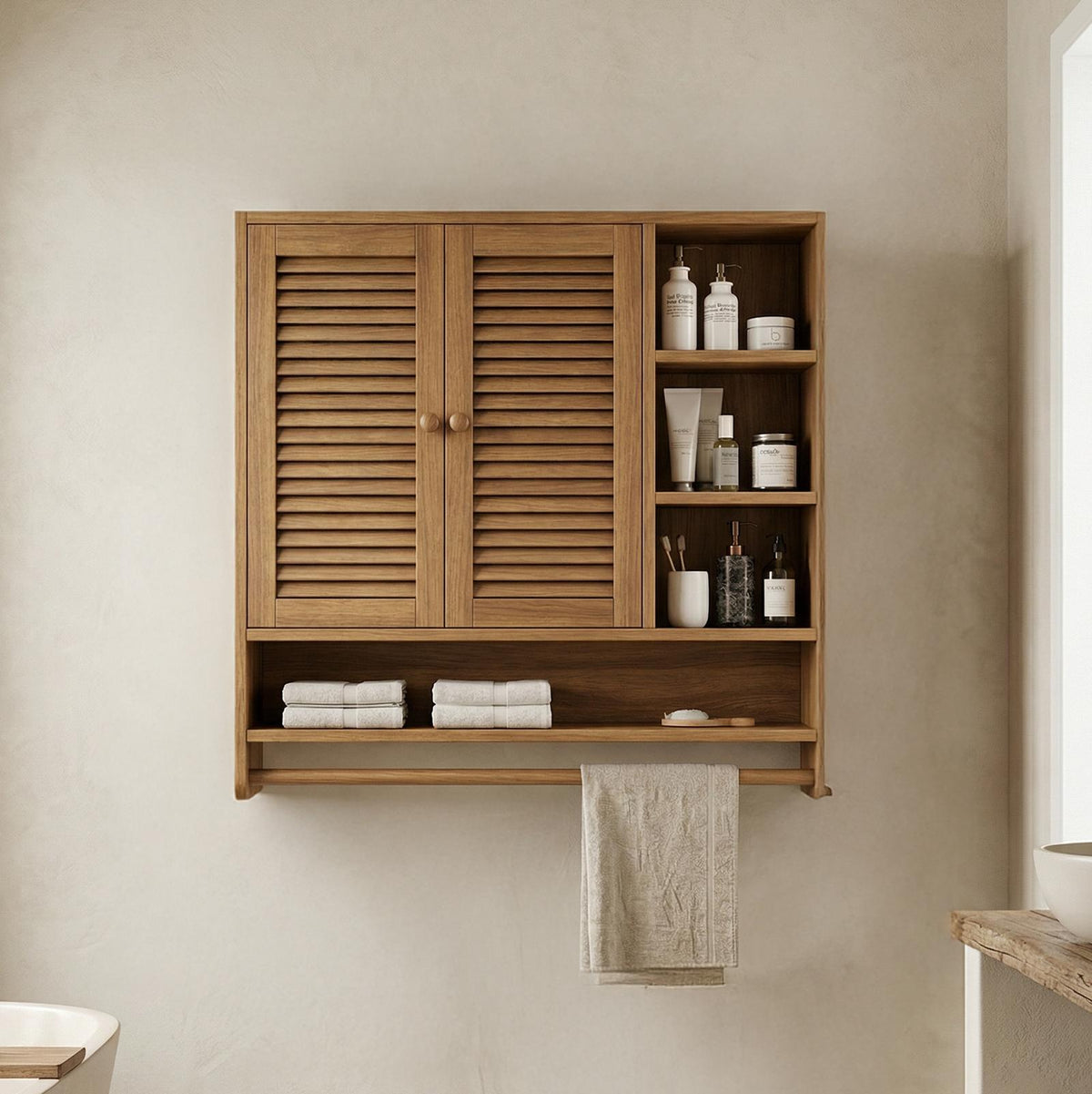 Rustic Bathroom Cabinet, Solid Wood Wall-Mounted Storage Organizer Cupboard for Bathroom