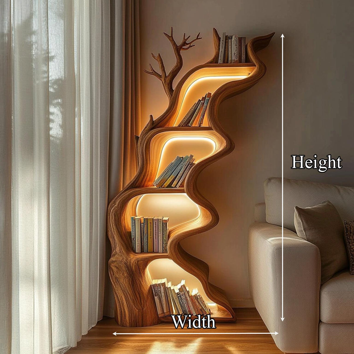 Rustic Tree Bookshelf Solid Wood Live Edge Modern Decor Gift