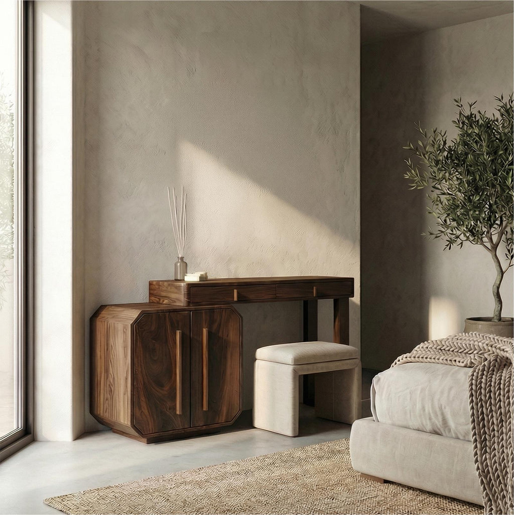 Contemporary Dressing Table With Storage Cabinet Sculptural Design For Bedroom