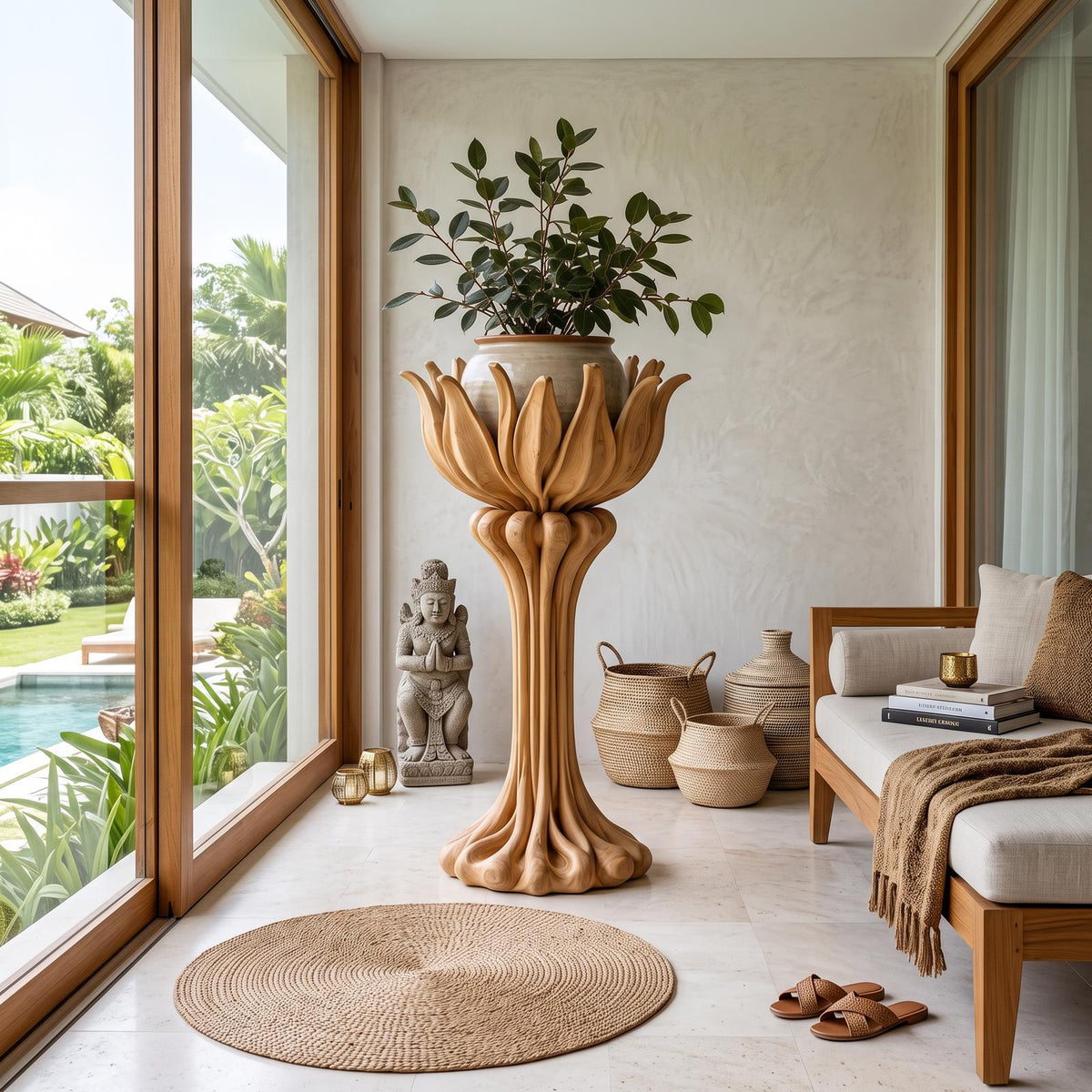 Rustic Plant Display Stand With Tree Trunk Design For Living Room And Patio SINLSAPT013