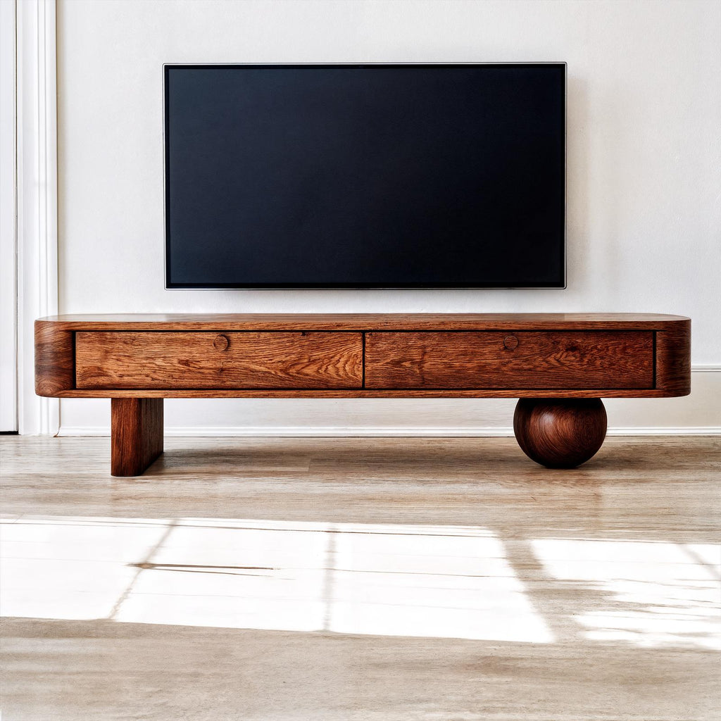 Modern TV Cabinet, Solid Wood Mid-Century Media Console Entertainment Center for Living Room
