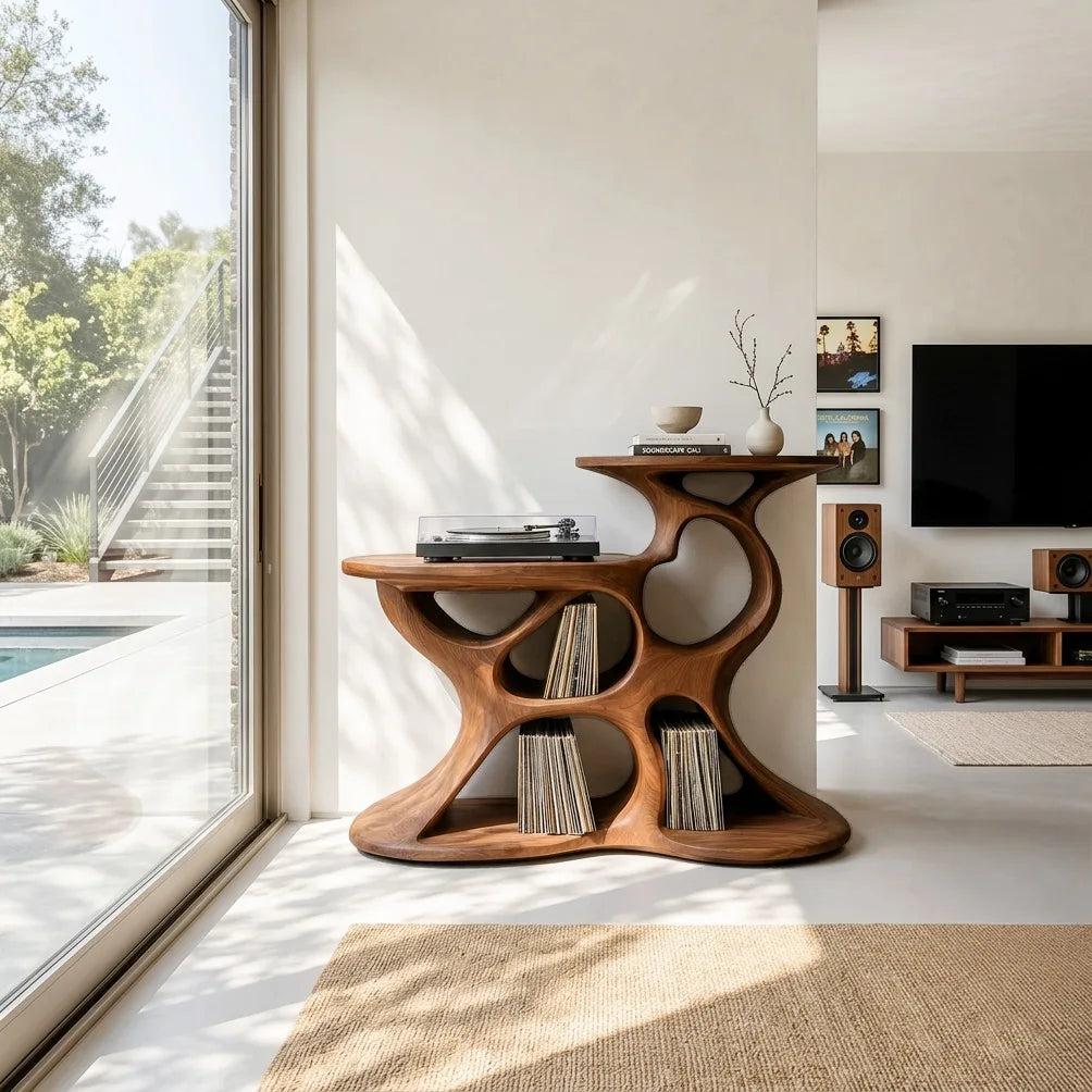 Modern Record Player Cabinet Sculptural Design For Living Room
