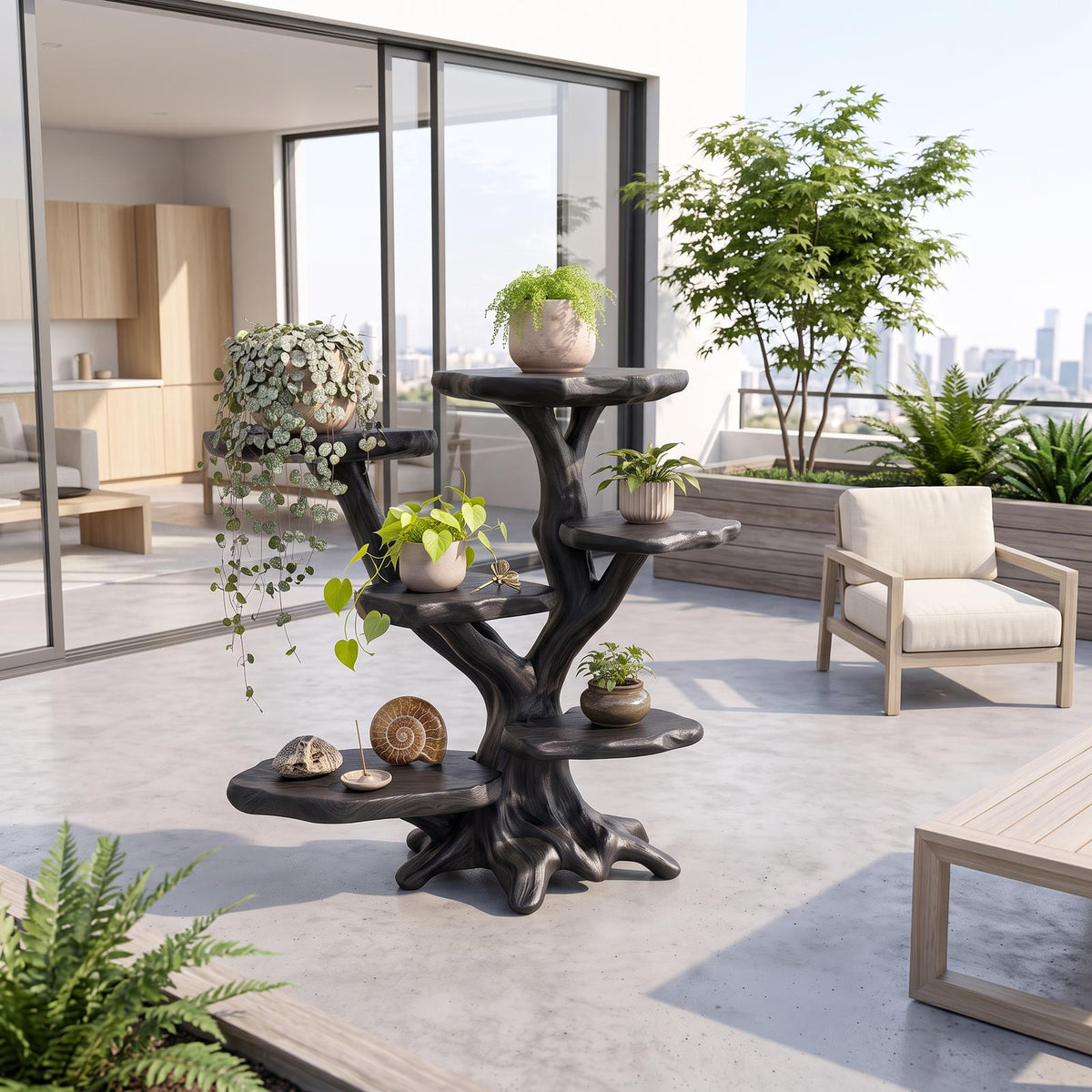 Modern Sculptural Tree Plant Stand Multi Tier Display For Patio Garden SINLSAPT020