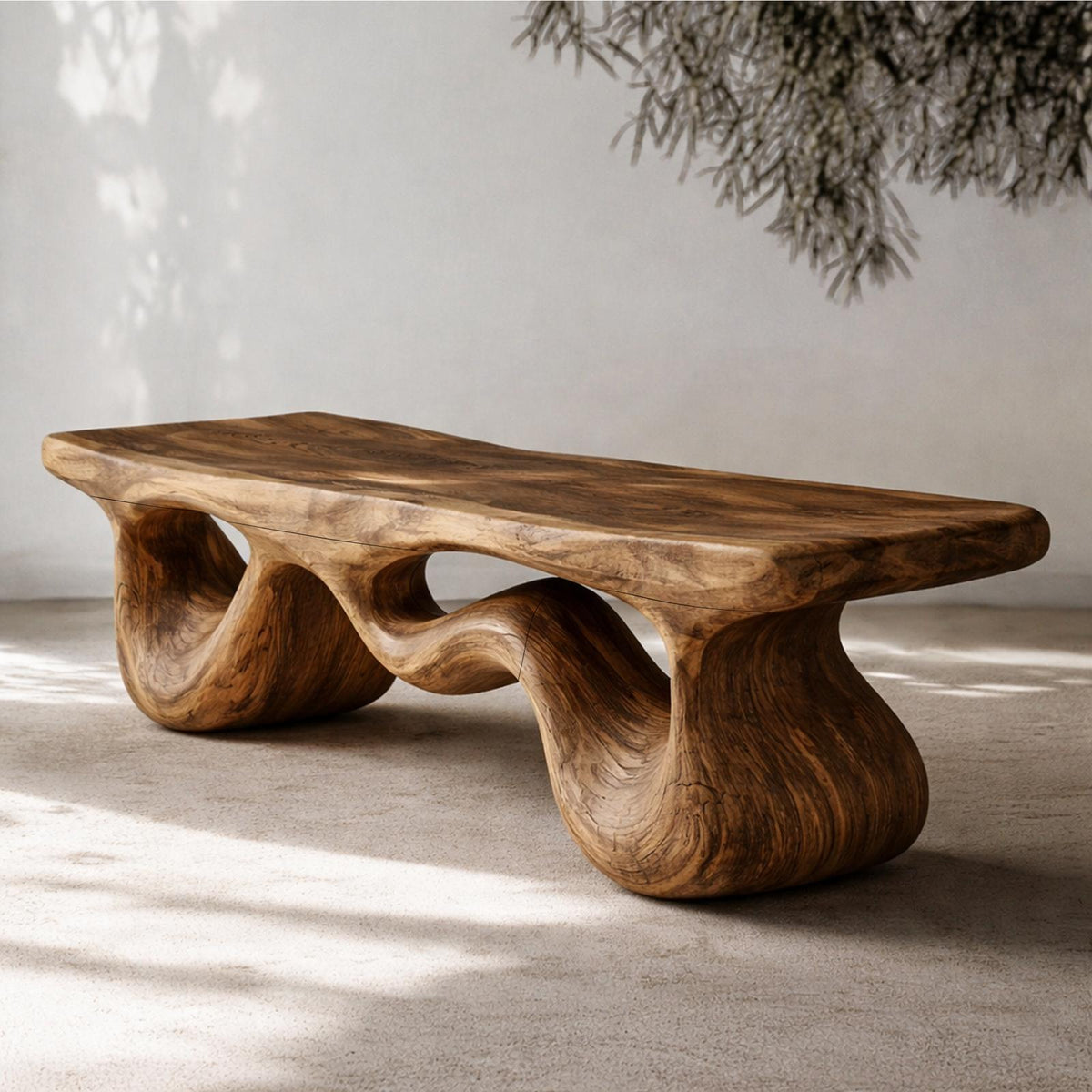 Spry Interior Contemporary Loop Bench, Solid Wood Artistic Curved Base Seating, Modern Entryway Decor Accent Bench, SINLHARS093