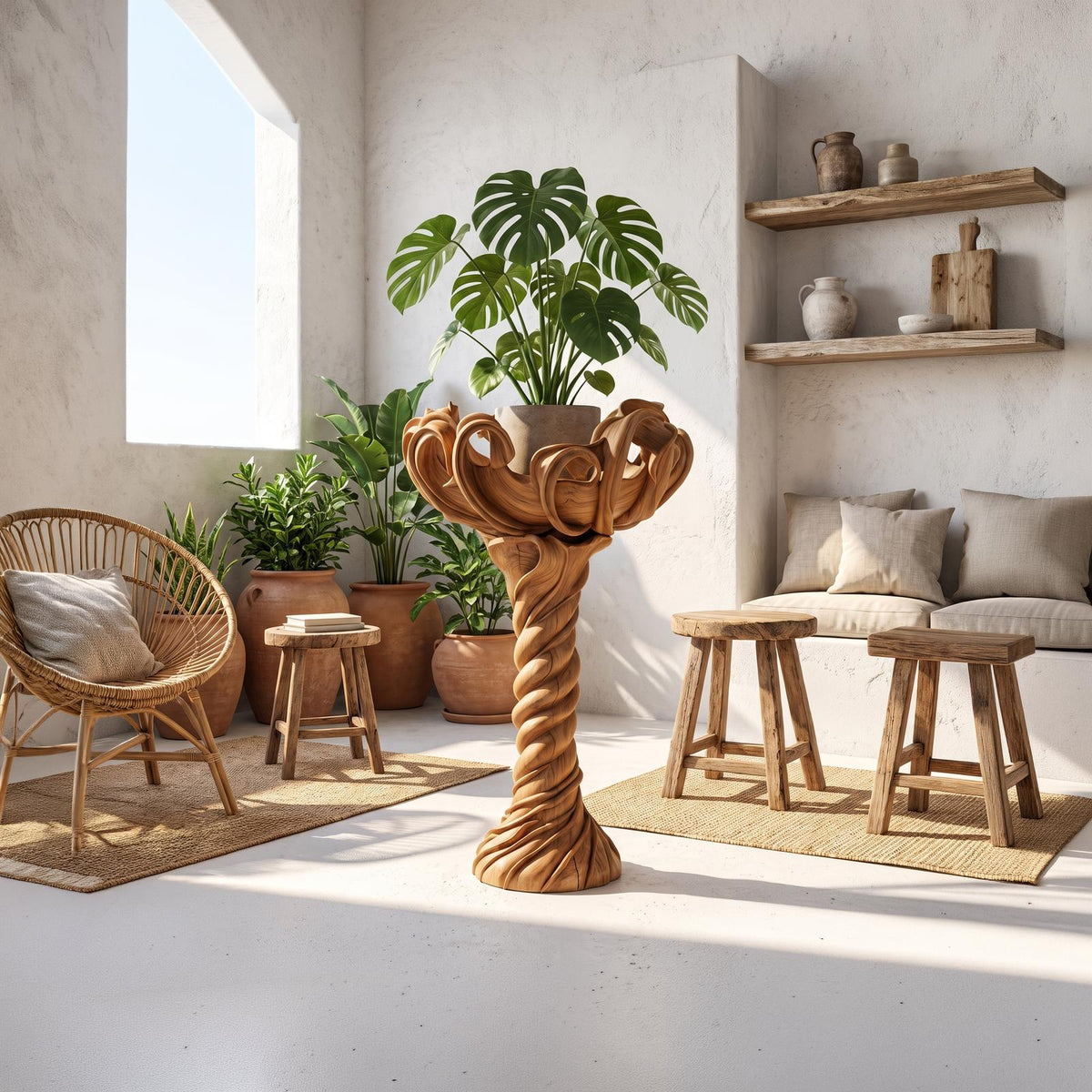 Modern Indoor Plant Stand With Organic Branch Silhouette For Living Room And Office SINLSAPT017