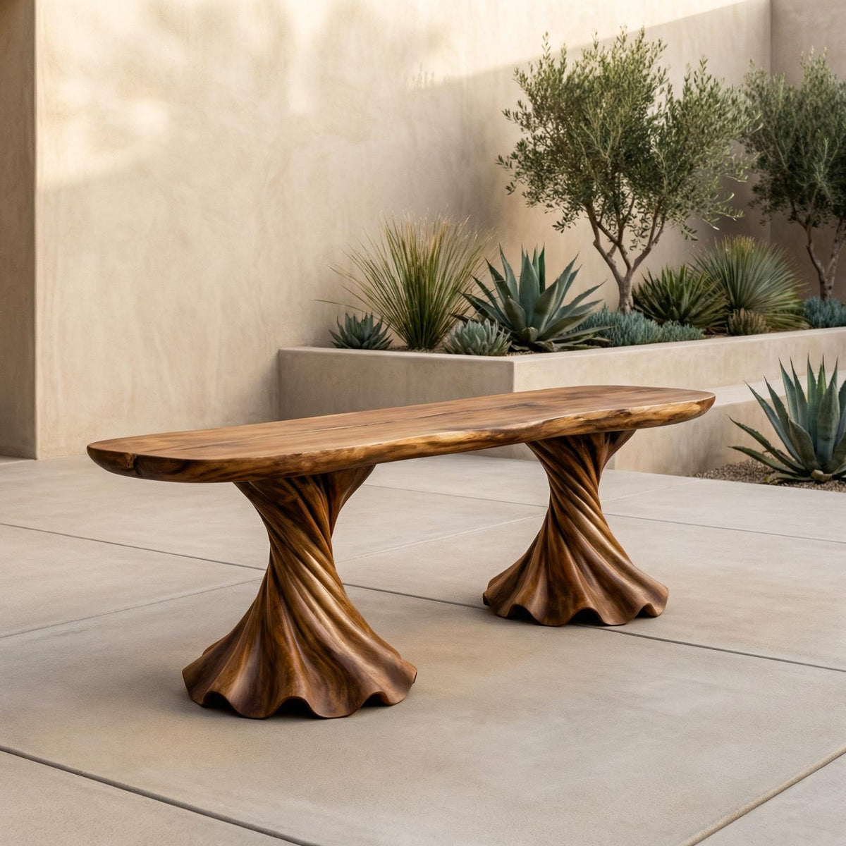 Spry Interior Rustic Bench, Solid Wood Twisted Spiral Pedestal Base Seating, Modern Entryway & Hallway Accent Bench, SINLHARS094