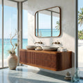 Contemporary Wooden Floating Bathroom Vanity With Fluted Front For Bathroom