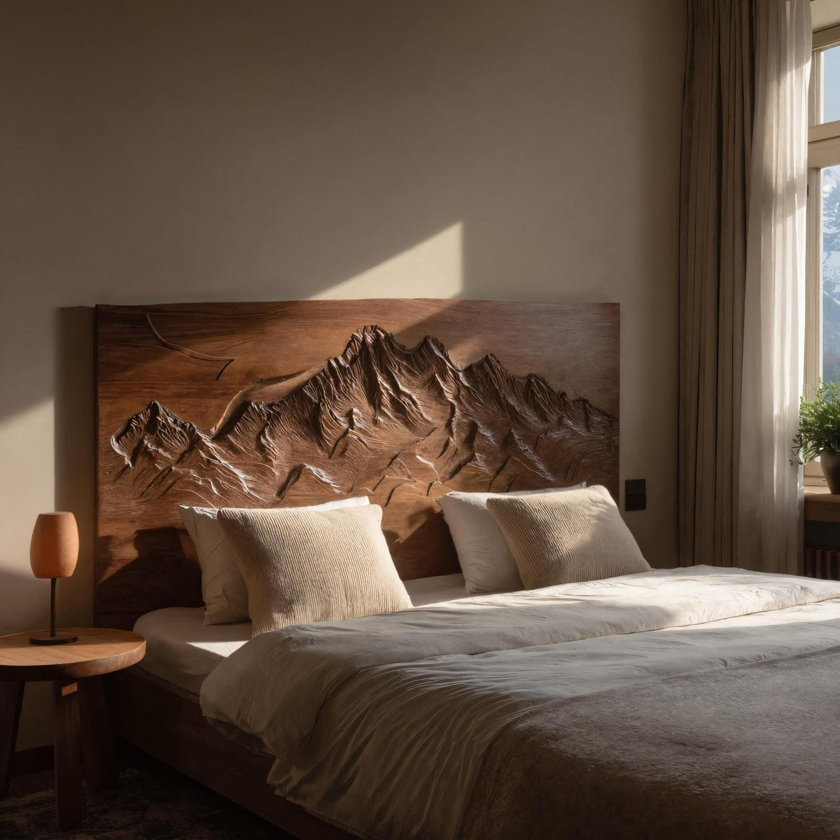 Rustic Mountain Headboard And Bed Frame For Bedroom Or Chalet SITHHNWO007