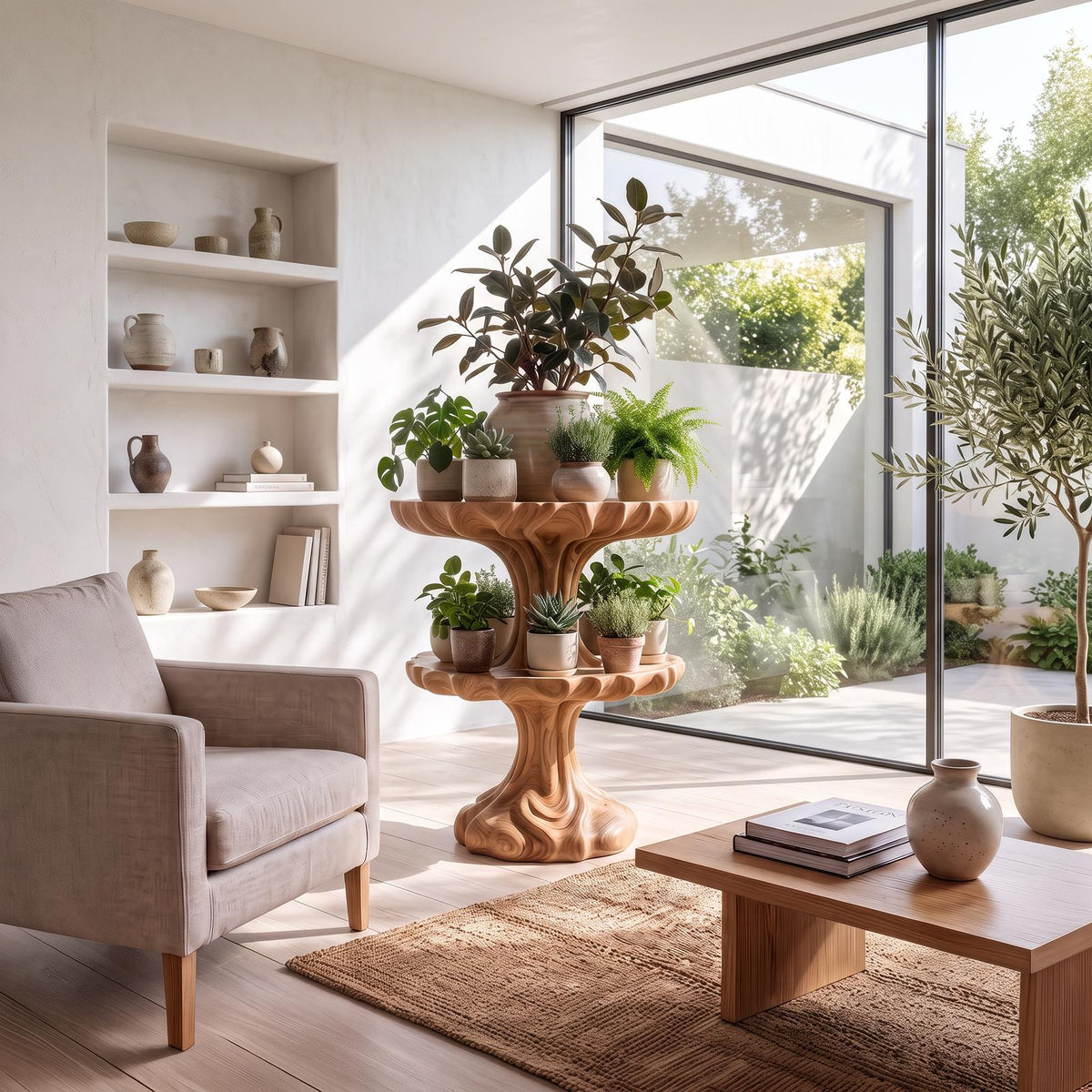 Natural Tree Plant Stand With Branch Inspired Design For Living Room And Sunroom SINLSAPT019