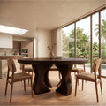 Modern Organic Round Dining Table, Handcrafted Solid Wood Pedestal Kitchen Table for Dining Room