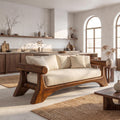 Minimalist Sofa Frame With Curved Solid Wood Arms For Living Room