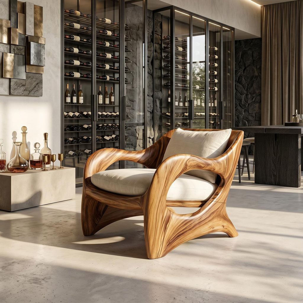 Elegant Curved Wood Accent Chair for Luxury Bedroom Retreats