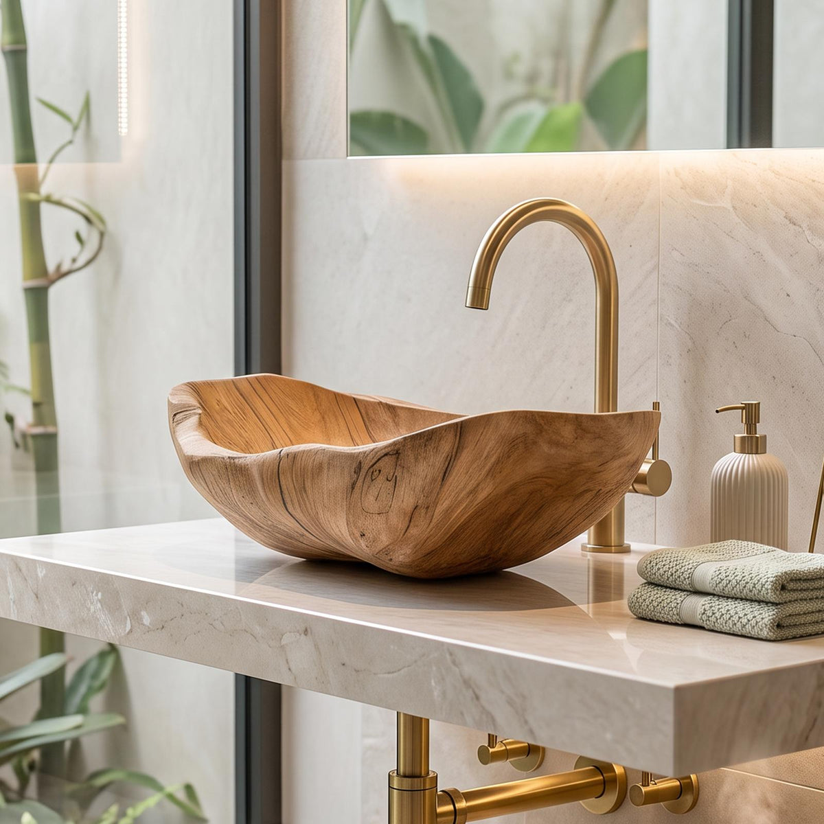 Mid Century Wooden Vessel Sink For Bathroom Vanity Decor